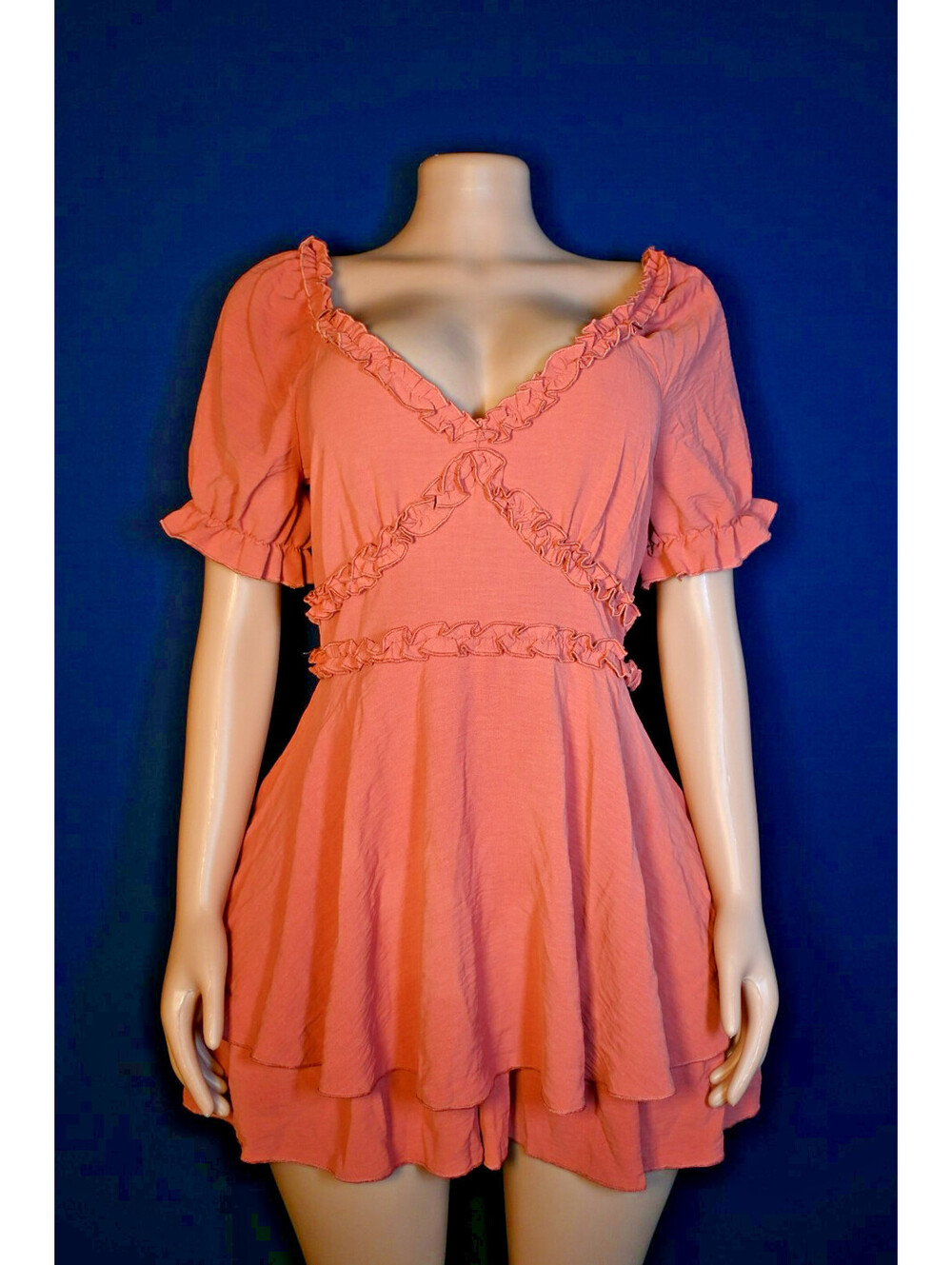 INSPIRED HEARTS PinjkRuffle Mini Dress Top Size L Boho Romper
